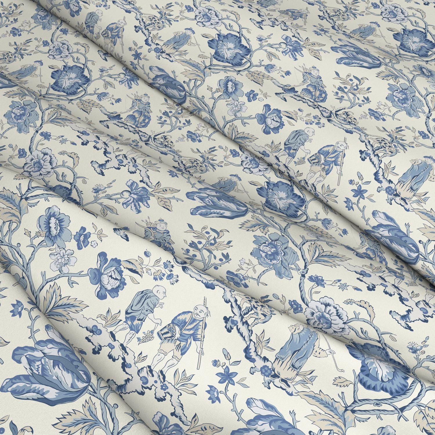 Les Pecheurs China Blue Outdoor Fabric | Warner House