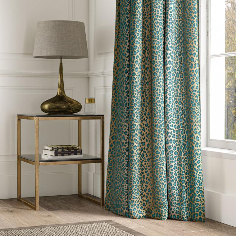 Leopard Teal Woven Fabric Warner House