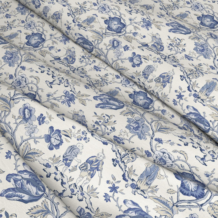 Les Pecheurs China Blue Linen Mix Fabric | Warner House